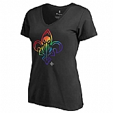 Women's New Orleans Pelicans Fanatics Branded Black Team Pride Slim Fit V Neck T-Shirt FengYun